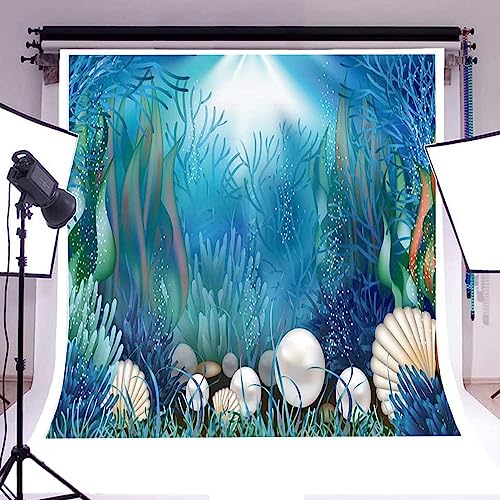 AOFOTO 10x10ft Fairytale Undersea Pearl Shell Backdrop Deep Sea Plants Coral Pearl Mussels Underwater Mermaid's Shelter Background for Photography Happy Birthday Party Banner Baby Shower Photo Booth - size: 10x10ft