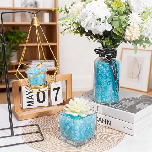 Keedolla Ice Blue Sea Glass Marbles Stones Frosted Glass Pebbles Gemstones for Aquarium Rocks, Fish Tank Gravel, Vase Fillers, DIY Crafts - 230g/8oz - color: Ice Blue, size: 0.5 LB