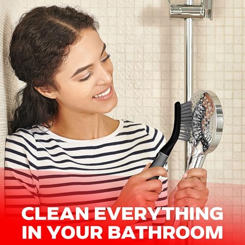 Scrub Brush Set of 3pcs - Cleaning Shower Scrubber with Ergonomic Handle and Durable Bristles - Grout Cleaner Brush - Scrub Brushes for Cleaning Bathroom/Shower/Tile/Kitchen/Floor/Bathtub/Carpet - color: Black, Set of 3