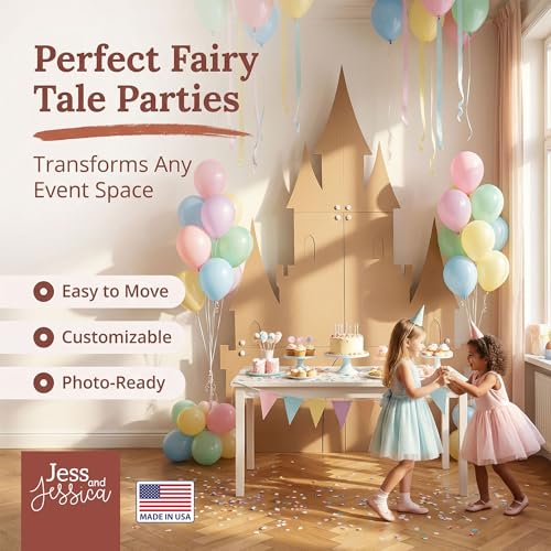 Jess and Jessica Wooden Fairytale Castle Decor 80 Inches Tall x 56 Inches Wide - Unfinished Wooden Cutouts for Crafts, Large MDF Unfinished Wood Cutouts for Wall Decor or Kids' Nursery – 5 Piece Set - style: Without Stand