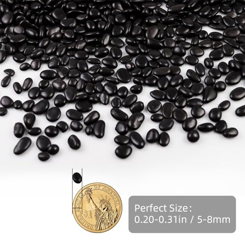 5lb River Rocks Polished Silica Gravel for Plants, Garden Decorative Pebbles Ideal for Fish Tank, Vases, Succulents, Crafting, Home Decor and Garden Landscaping, Polished Black - color: Black, size: 5LB
