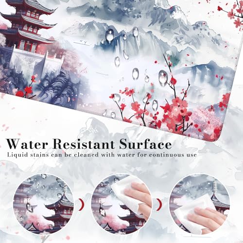 iCasso Desk Protector Mat, Large Japanese Mouse Pad, Stable Rubber Base Mousepad with Stitched Edges, Keyboard Mouse Mat Desk Pad for Work, Game, Office, Home(Sakura) - color: Sakura