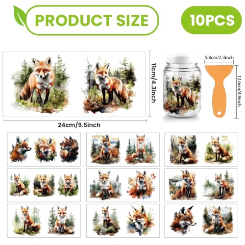 arricraft 10 Sheets Animals UV DTF Cup Wrap for 16OZ Glass, Fox Forest Rub on Decals PVC Transfer Stickers for DIY Cups Wood Funiture 24x11cm/9.4x4.3inch - style: Fox Forest Theme