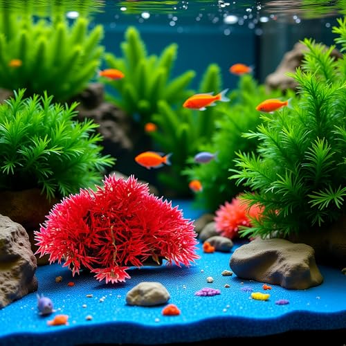 Red Artificial Flowers, Fake Flowers, Artificial Pine with Base Grass Fish Tank Ornament Aquatic Plant Landscape Decor, Aquarium Décor Plastic Plants