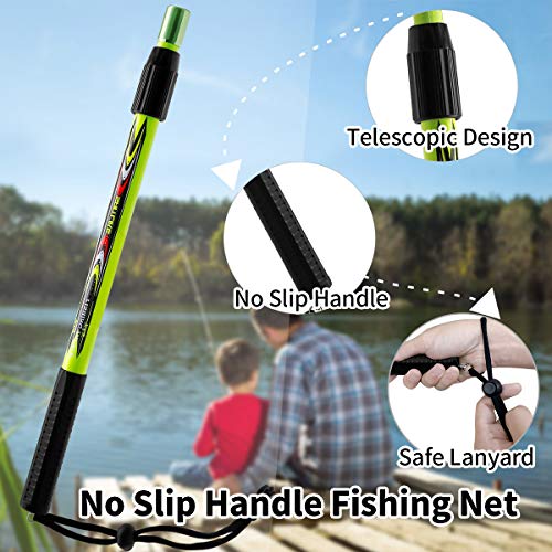 SAN LIKE Fishing Net Fish Landing Net Collapsible Fish Net with Anti-Slip Telescoping Rubber Pole Handle for Kids Adults in Saltwater Freshwater Multi-Size Extending to 37/42/43/51/69/71/89/98inch - color: kids net-Fiberglass pole,length 29.13" to 41.33"