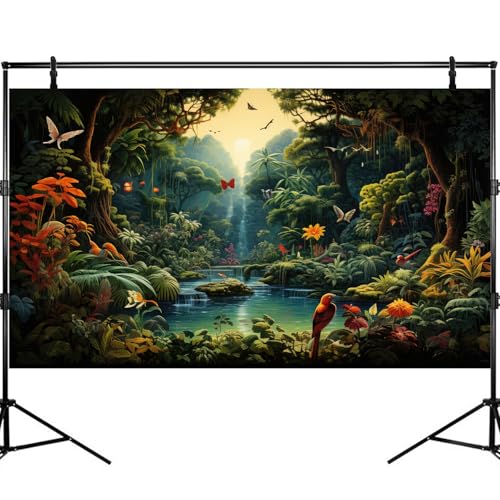 Rainforest Waterfall Aquarium Background Lush Jungle Vibrant Flowers Birds Fish Tank Background Exotic Animals Tropical Plants Reptile Tank Backgrounds Jungle View Terrarium Backgrounds 24x12in - color: Rose Red_Green, size: 24(W)x12(H)inches/ 60(W)*30cm(