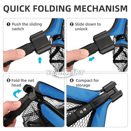 Yeahmart Floating Fishing Landing Net for Fresh & Saltwater, Foldable Telescopic Pole with Rubber Coated Mesh, Portable Collapsible Fish Net Gear for Kayak Boat Trout Bass, Blue, 31.5/39.3/47.2 inch - size: 47.2" Total Length (Telescopic Handle)