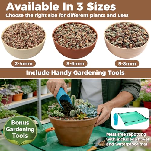 44lb Mix Lava Rocks for Plants 1/4" Horticultural Pumice for Plants, Succulent Cactus Soil Potting Mix - Horticultural Sand Aquarium Gravel Drainage Rocks for Potted Plant, Bonsai Soil, Top Dressing - size: 1/4 Inch