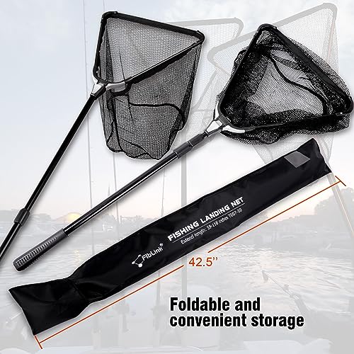 Fiblink Folding Aluminum Fishing Landing Net Fish Net with Extending Telescoping Pole Handle - style: Extend Length: 59-118 Inches