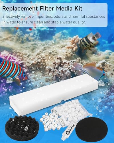 18 Pcs Replacement Filter Media Kit Fit for Fluval FX4/FX5/FX6 Aquarium Filters Including 2 Bag BioMax Media, 4 Carbon Foam Pad, 4 Bio-Foam Pads, 6 Bio-Foam Block, 2 Silicone Lube - size: 18 Pcs