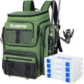 PLUSINNO Fishing Backpack with Rod Holders 4 Tackle Boxes, 42L Large Water-Resistant Fish Tackle Bag Store Fishing Gear, Camping, Hiking Gifts for Men Father, Green - color: Green With 4 Tackle Boxes