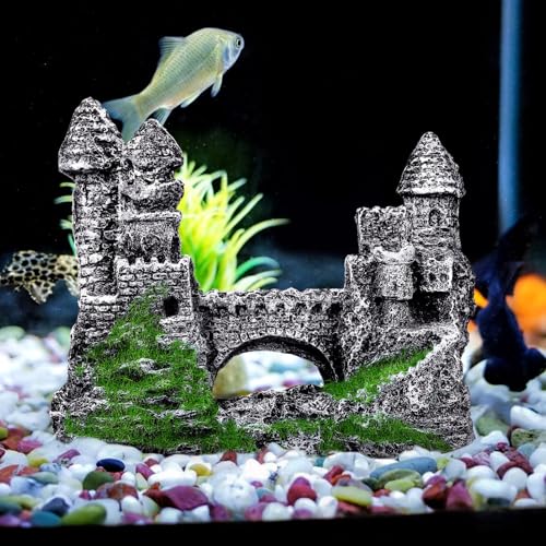 Milisten Aquarium Castle Decoration, Fish Tank Castle Ornaments for Small Fish Shrimp Hide Caves House Betta Hideout for Shrimp Turtle Guppy Crabs, Medium