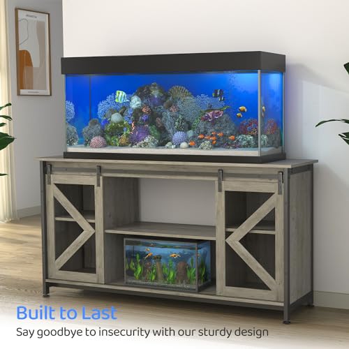 50-80 Gallon Fish Tank Stand, Heavy Duty Aquarium Stand with Cabinet for Fish Tank Accessories Storage - 1000 LBS Capacity, 58.9" L x 19.7" W x 32.6" H, Gray