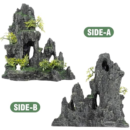 Hoypeyfiy Large Aquarium Decorations and Tall Aquarium Decor for Fish Tank Decorations Artificial Mountain View Ornament Tall Large Aquarium Rock Decor Tree House with Hiding Caves Natural Landscape