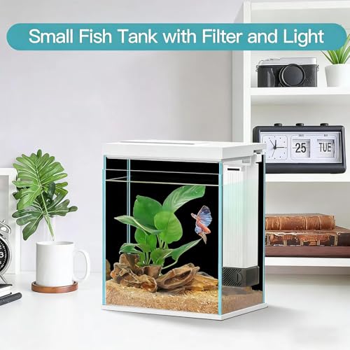Pronetcus 2 Gallon Glass Betta Fish Tank with Heater Filter and Light, Self-Cleaning Small Aquarium Starter Kits