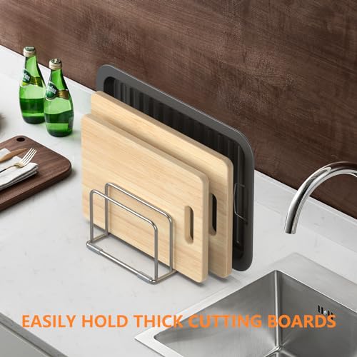 KORRTFID Cutting Board Holder Stand, Chopping Board Storage Rack, Cutting Board Organizer, 304 Stainless Steel Chopping Board Holder, Cookie Sheets Organizer 1.0+1.2 Inch Width Slots(Large) - size: 1.0+1.2 in Slot