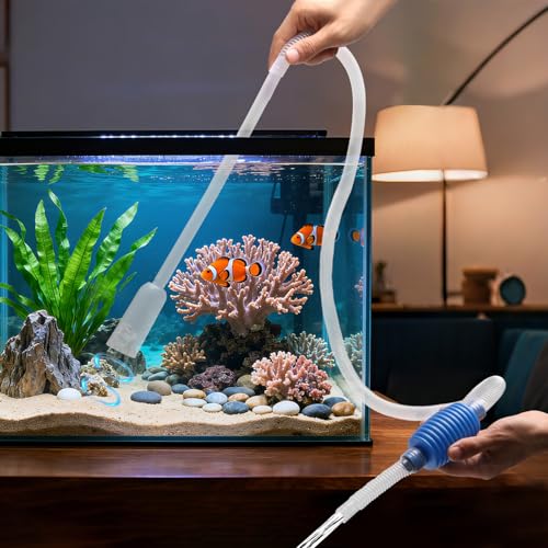 Gravel Vacuum for Aquarium Siphon, 6.4ft Fish Tank Siphon - Thick, Wide Tubing, Quick & Easy Waste Removal or Water Changes, Fish Tank Cleaner, Blue
