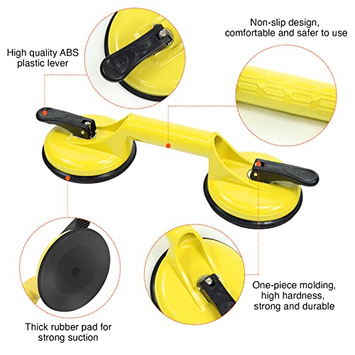 2 Pack Suction Cups Heavy Duty Aluminum Vacuum Plate Handle Glass Holder Hooks to Lift Large Glass/Tile Lifter/Pad for Lifting/Dent Puller - color: 2 Pack Double Plate-Yellow