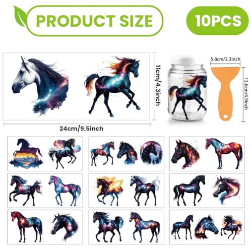 arricraft 10 Sheets Starry Sky Horse UV DTF Cup Wrap for 16OZ Glass, Horse Rub on Decals PVC Transfer Stickers for DIY Cups Wood Funiture 24x11cm/9.4x4.3inch - style: Starry Sky Horse Theme