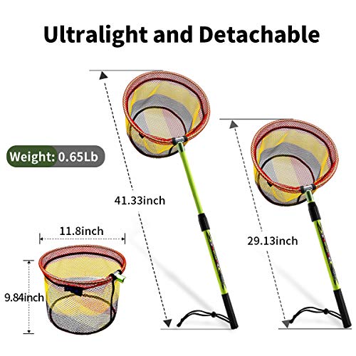 SAN LIKE Fishing Net Fish Landing Net Collapsible Fish Net with Anti-Slip Telescoping Rubber Pole Handle for Kids Adults in Saltwater Freshwater Multi-Size Extending to 37/42/43/51/69/71/89/98inch - color: kids net-Fiberglass pole,length 29.13" to 41.33"