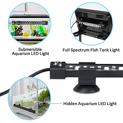 hygger 24/7 Mode Submersible Aquarium LED Light, Full Spectrum Hidden Fish Tank Light with 3 Rows Beads 7 Colors Auto On Off Sunrise-Daylight-Moonlight, Adjustable Timer Brightness - size: 12in 8W