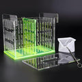 Green Acrylic Aquarium Breeder Box, 7.4x5.3x6.3 in Hang-On Fish Isolation Box with Long Handle Net, Removable Divider & Feeding Hole for Betta Guppy Shrimp Freshwater Saltwater - color: Green, size: 7.4x5.3x6.3in