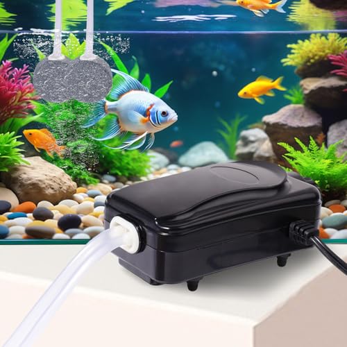 Dual Outlet Aquarium Air Pump Kit – Includes 2 Sponge Filters, Air Stones, Check Valves & Tubing - size: 5-155 Gallon