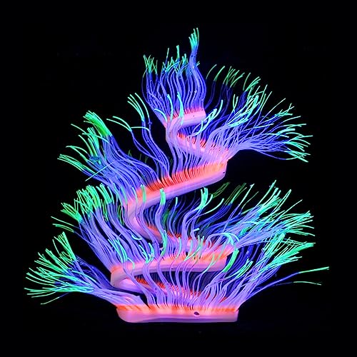 WishLotus Fish Tank Coral Ornaments, Artificial Soft Silicone Aquarium Coral Decorations Colorful Lifelike Glowing Fish Tank Decorations Accessories for Aquarium Landscaping (Green) - color: Green