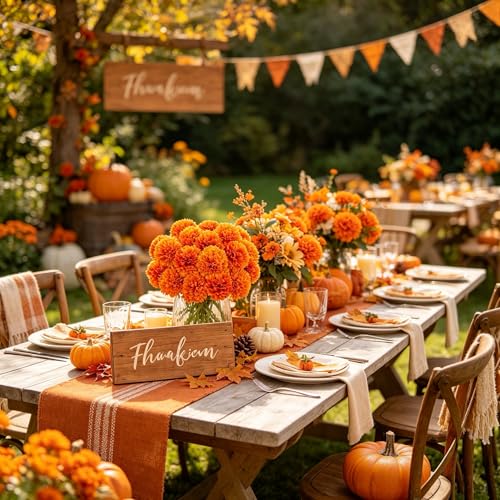 Kimura's Cabin 20Pcs Orange Chrysanthemums Artificial Flowers Silk Faux Mums with Stem Balls Flowers for Halloween Thanksgiving DIY Bouquets Arrangement Home Table Centerpieces Decor Vase Fillers - color: Orange Yellow