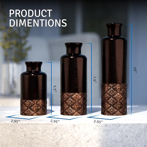 Creative Scents Dublin Brown Vases - Set of 3 Vases - Table Centerpieces for Dining Room, Kitchen Décor, Home Decor for Your Living Room, Dining Room, Bedroom, Office, Entry Table or Shelf Decor - color: Brown