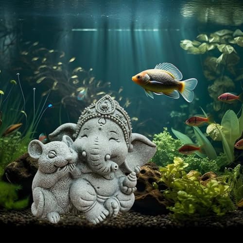 livelyfish Small Elephant Statue Sandstone Figurine Hindu Meditation Buddha Sculpture for Fish Tank Aquarium Decoration (C) - color: C