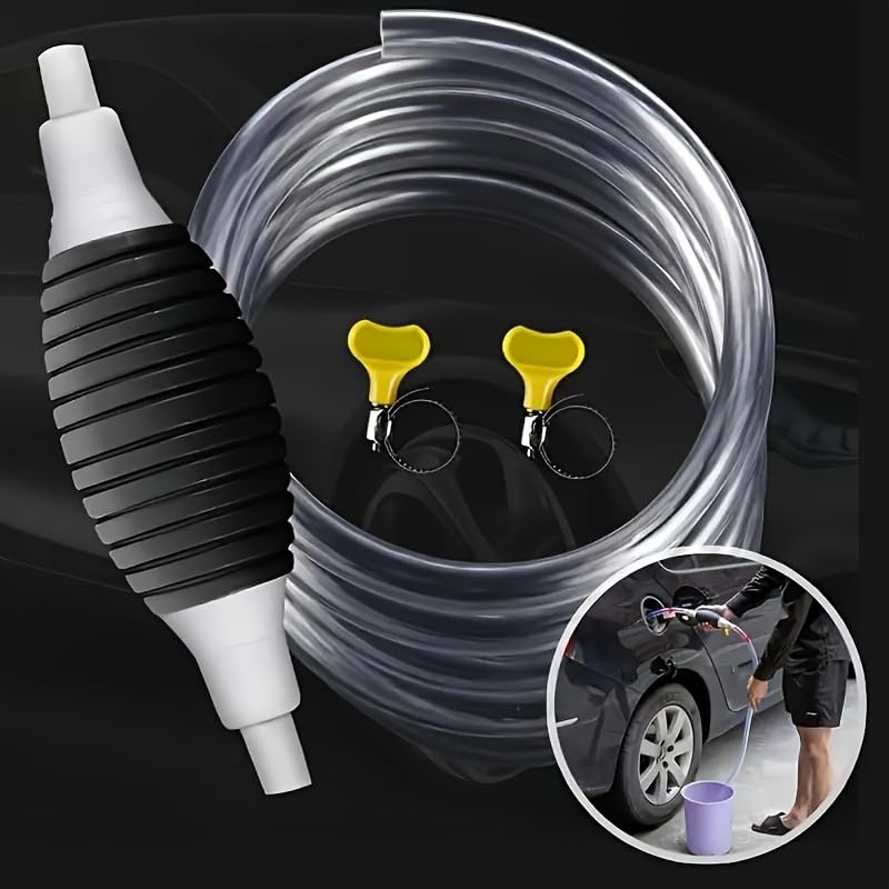 Portable Straw Pump 1pc - 39.37 Inch Flexible PVC Hose with Safety Pad & 2 Clamps, Ideal for Transferring Gas, Oil, Water & Fuel, Manual Siphon Pump for Automotive & Household Use