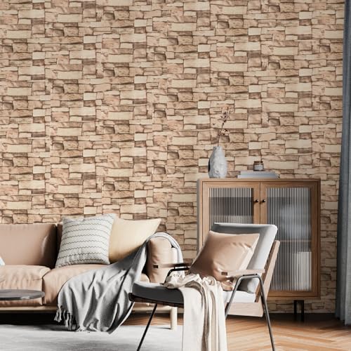 20 Pack 3D Wall Panels Peel and Stick, Waterproof Foam Stone 3D Wallpaper, Self Adhesive Foam Wallpaper for Bedroom Bathroom Kitchen (13.7 * 15.1in) - color: Rock Brick, size: 20 PACK