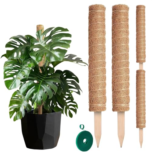 2 Pcs Moss Sticks for Indoor Plants Climbing with Coconut Fiber and Plant Tie Tape - 15.75 Inch Stackable Small Moss Pole for Monstera, Pothos, Philodendron, Money Plants & Indoor Houseplant Vines