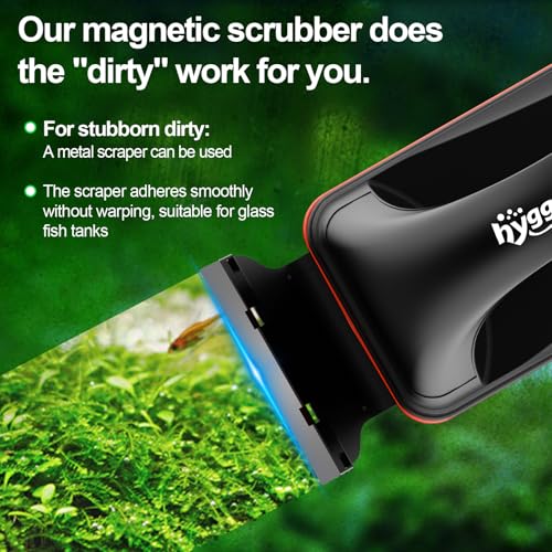 hygger Magnetic Aquarium Fish Tank Glass Cleaner,Detachable Dual-Blades Brush Tool with Floating Scrubber, Double Side Magnetic Scraper for 0-0.25 Inch Thick Glass Aquariums Tank (S) - size: S