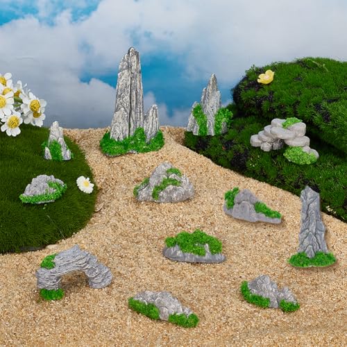 FINGERINSPIRE 12PCS Small Rockery Ornament 12 Style Resin Mini Rockery Decoration Mini Zen Garden Accessories Miniature Mountain for Bonsai Aquarium and Tabletop Display - style: Rockery Decoration