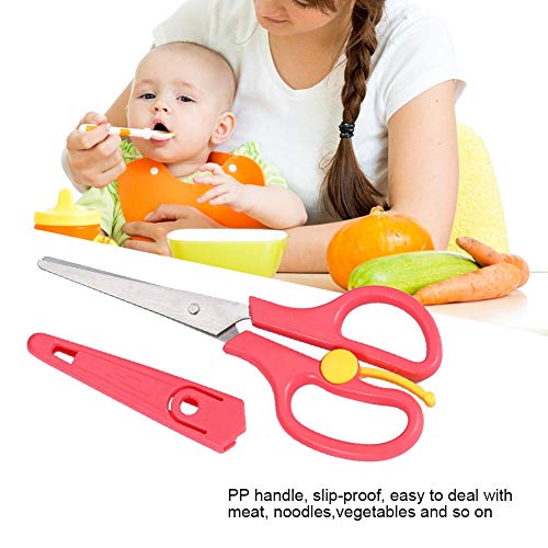 Food Shears Stainless Steel Baby Scissors Food Scissor with Plastic Cover for Toddlers, Preschool Training Kids Scissors(Red)