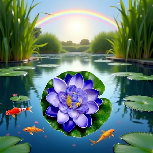 Artificial Floating Foam Lotus Flower with Water Lily Pad,Lifelike Pond Pool Lotus Ornaments,Realistic Ornament for Home Garden Pond Aquarium Decor，Artificial Plants and Flowers (Blue) - color: Blue
