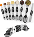 ChefAide Pack of 8 Stainless Steel Magnetic Measuring Spoons Set, Dual Sided, Stackable, Adjustable Teaspoon and Tablespoon Measure Spoon with Leveler, Kitchen Gadgets Set 5 - color: Black, size: Magnetic Measuring Spoons