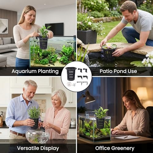 Aquarium Plant Holder, Fish Tank Plant Holder for Underwater Arrangements, Plant Holder for Fish Tank with Hooks and Suction Cups, Plastic Material for Aquatic Environments