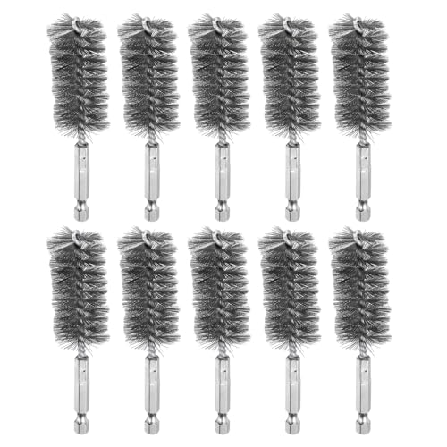 HARFINGTON 10Pcs Stainless Steel Bore Brush 25mm Dia 4" Long Cleaning Twisted Wire Brush with Handle 1/4" Hex Shank for Tubes, Ports, Bearings - size: 25mm