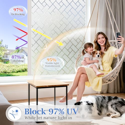 Coavas Frosted Window Privacy Film Static Cling Non-Adhesive for Glass Windows, Heat Control UV Blocking Sun Blocking Anti Glare, Day and Night Bathroom Home Office Cover, 23.6"x78.7" - color: White, size: 23.6 x 78.7 Inch