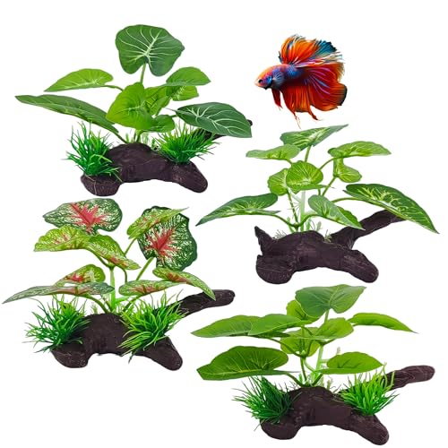 Silk Aquarium Plants for Fish Tank, Betta Fish Decor, Plastic & Fake Plants Realistic for Reptile Terrarium, Turtle, Leopard Gecko & Ball Python Habitat, Silk Plants for Betta Fish Tank