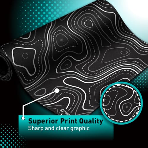 Pixiecube Minimalist Topographic Map Mouse Pad - Contour Extended Large Stitch Edge Mousepad. Black & White Non-Slip XXL Gaming Desk Mat - color: Black Topographic, size: 35.4L x 15.7W inches