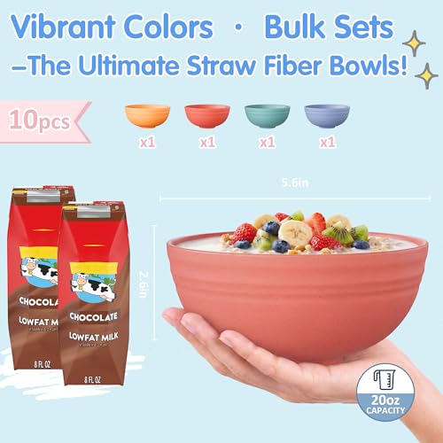 Quatish 10 PCS Unbreakable Cereal Bowls,Dishwasher & Microwave Safe Wheat Straw Bowls, Easy-to-Clean Lightweight Desserts & Soup Bowl, Portable for Picnics ，Snack Plastic Bowls Set，Multi-Color - color: Multicolor