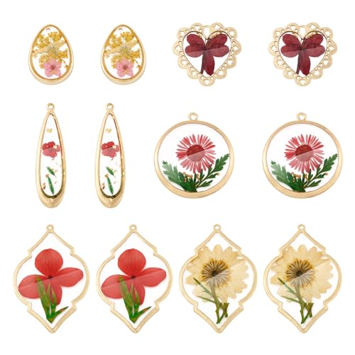 Transparent Flower Resin Charms Round Gold Edge Dried Floral Pendants Flat Round Clear Gold Foil Floral Charms for Necklace Bookmark Keychain Jewelry Making - color: Flower-4