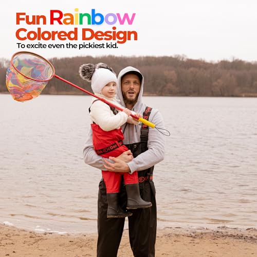 DaddyGoFish Kids Fishing Net - Extendable Telescopic Landing Net for Boy Girl Children Catching Small Fish Crab Shrimp Minnow Dragonfly Beach Pier Lake River Ocean - color: Style 1 (Red)