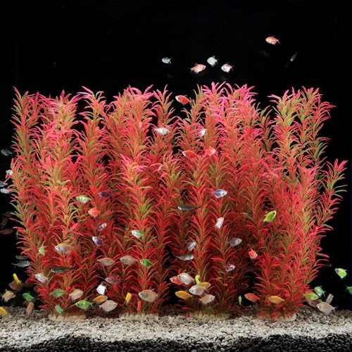 JIHAQUA 2 Pack Aquarium Decor Plastic Plants Extra Large 21 Inches Tall Fish Tank Decorations (Pink 4pcs) - color: Pink 4pcs