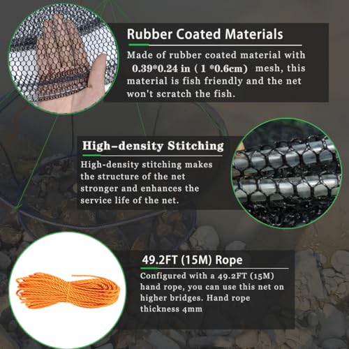 Drasry Fishing Net Trap for Crayfish Crab Bait Minnow Shrimp Foldable Fish Crawdad Lobsters Cast Net Collapsible - size: 39.4 * 31.5 in(100 * 80 CM), style: Large Open - Rubber Coated 10*6 Mm Mesh