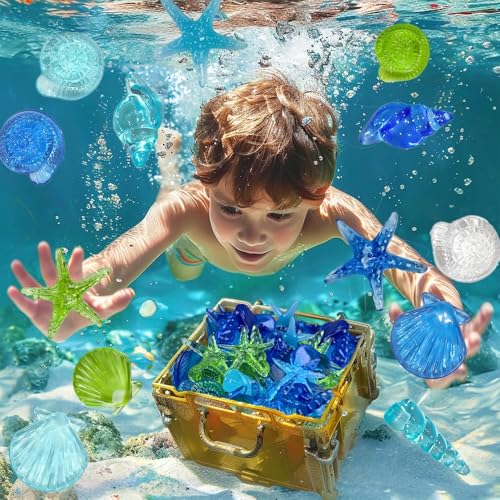 Blue Sea Shells Starfish Conch Acrylic Gems Under The Sea Party Decorations Gemstones for Mermaid Party Favors Decorations,Beach Theme,Vase Filler, Table Scatters, Fish Tank Decorations,14 OZ - color: Blue Mix